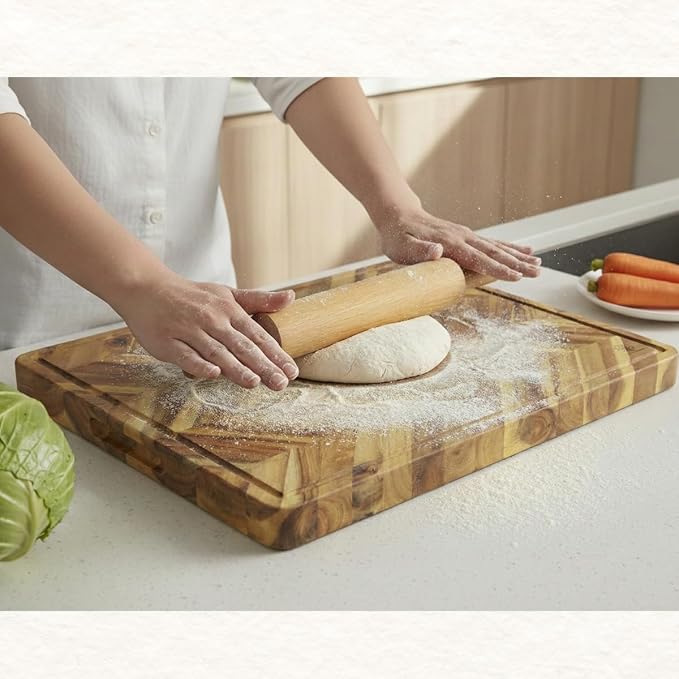 Herringbone Acacia Wood Cutting Boards for Kitchen, 1.5 in Thick Butcher Block Construction for Stability, 20 x 15 in Large Cutting Boards with Gift Box, Juice Groove and Handle