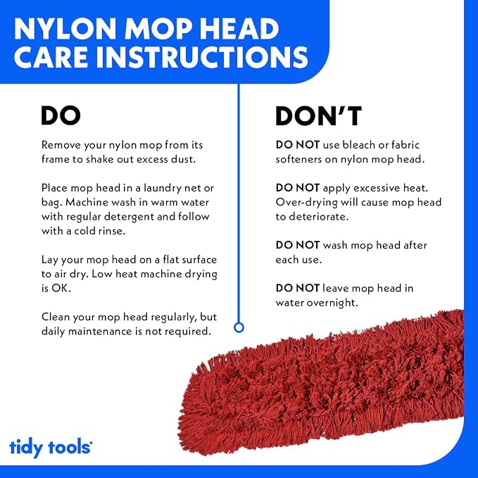 Commercial Dust Mop Replacement Head - 24 x 5 in. Cotton Nylon Reusable Mop Head- Industrial Dust Mop Refill for Floor Cleaning & Janitorial Supplies, Red