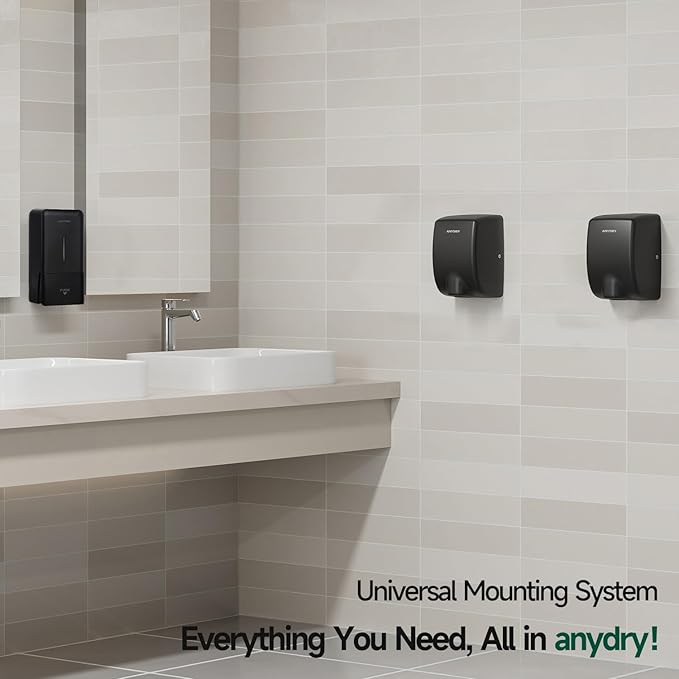 anydry Compact Hand Dryer, High-Speed 1350W Airflow, Matte Black Finish, Space-Saving for Commercial & Home Use, Model AD2803Y