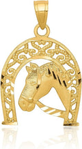 IceCarats 10K Yellow Gold Filigree Horseshoe Pendant Necklace | Polished, Solid, Medium, 23mm 7/8 inch