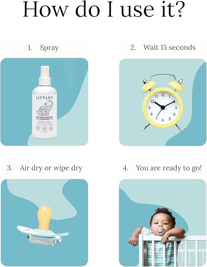 Littley Toy & Surface Cleaner | Alcohol-Free HOCl Spray for Baby Toys & High-Touch Surfaces | Fragrance-Free Formula | Gentle Cleaning for Everyday Messes | 8 oz