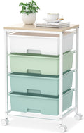 SYKIARIOL Utility Cart with 4 Drawers,Rolling Storage Cart with Drawers,Storage Rolling Drawer Cart with Wooden Tabletop for Bedroom,Kid's Room,Dorm,Classroom,Office,Green