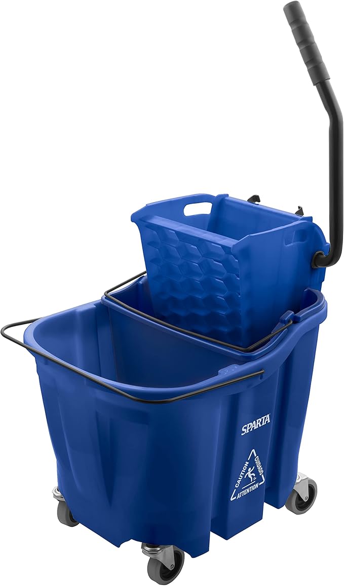 SPARTA OmniFit Mop Bucket System, Durable Mop Bucket, Side Press Wringer, and Soiled Water Insert, Floor Cleaning Essentials for Commercial and Home Use, 35 Qt Capacity, 1 Count, Blue