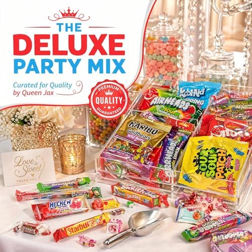 Candy Variety Pack - Assorted Candy Party Mix - 4 LB Bag - Sweets Assortment - Bulk Individually Wrapped - Pinata Candies - Mixed Candies - Queen Jax - Deluxe Mix - July 4th (Pack of 4)