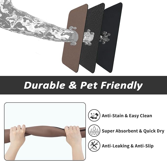 HotLive Dog Food Mat - Absorbent Cat Mat for Food and Water, No Stains Pet Feeding Bowl Mat, Easy to Clean Pet Placemats, Quick Dry Dog Water Dispenser Mat for Messy Drinkers | Brown 12"x 19"
