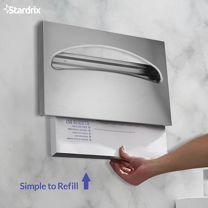 Stardrix Stainless Steel Toilet Seat Cover Dispenser, Wall Mount Single or 1/2 Fold Large Capacity Toilet Seat Covers Holder for Commercial and Residential, Brushed