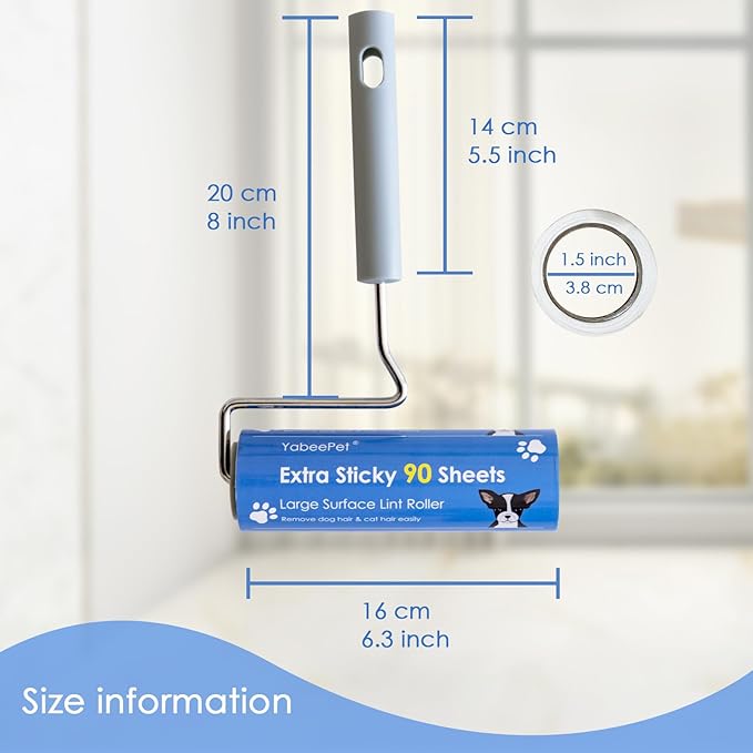 6.3'' Large Lint Rollers for Pet Hair Extra Sticky, Long Handle Sticky Rollers for Furniture Carpet, 1 Roller + 630 Sheets