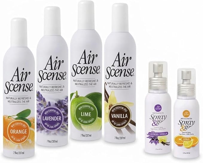 Air Scense Essential Oil Air Freshener, Non-Aerosol, 4-7 fl oz, Variety (Orange, Lime, Lavender & Vanilla) plus 2-2 fl oz (Citrus & Lavender Vanilla)