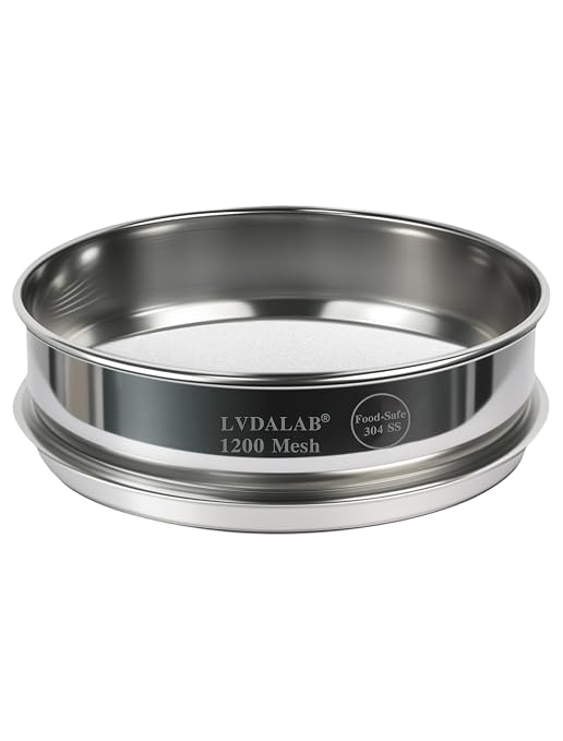 All 304 Stainless Steel 1200 Mesh Test Sieve (0.008mm Aperture), 8 Inch/20cm Diameter, Ultra Fine Micron Filter for High Precision Lab Analysis & Filtering