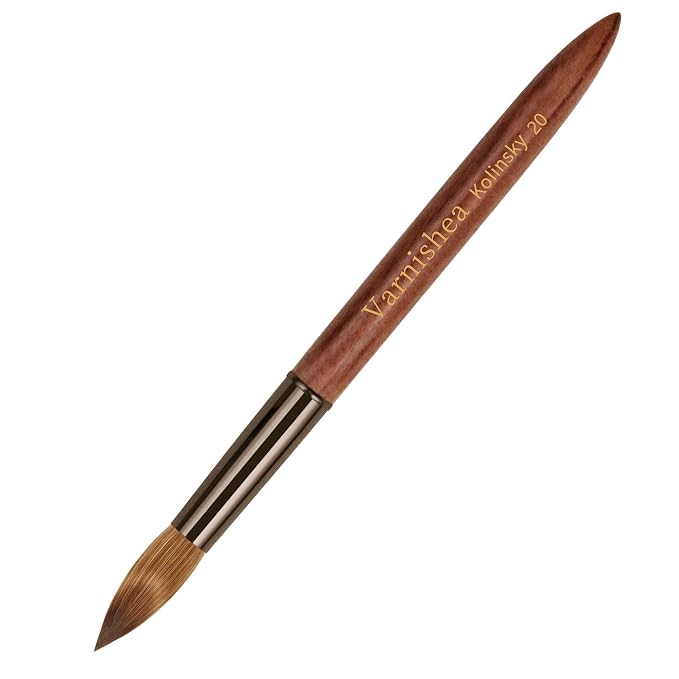 100% Pure Kolinsky Hair Acrylic Nail Brush Sandalwood Handle Professional Manicure Brushes for Powder Nail Acrylic Application - Salon & DIY Nail Art Essentials - Size 20, 1.0 Count