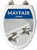 Mayfair Bennett Toilet Seat with Brushed Nickel Hinges, Slow Close Wood Seat, Secure Metal Hinges, Easy Install, Elongated, White