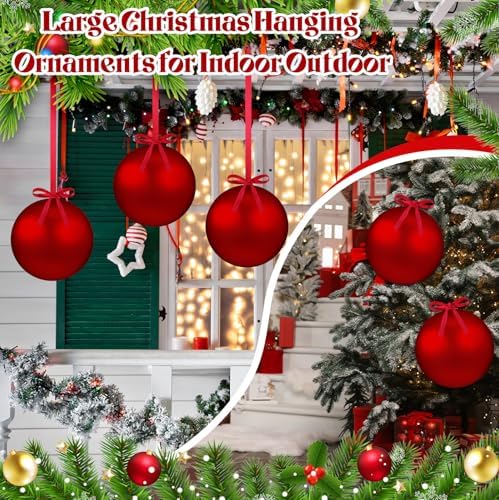 Weysat 4 Pcs Large Fillable Christmas Ball Ornaments, Matte Red, 8 Inch