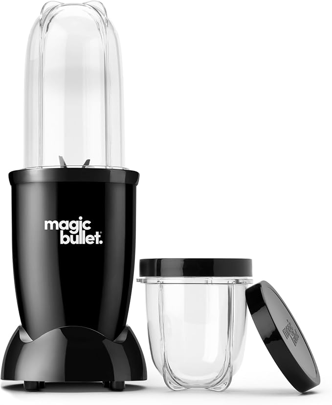 magic bullet Blender Set, 7-Piece Set, 250W Blender and Food Processor, 2 Blending Cups, Cross Blade, Compact Design, Smoothies, Sauces, Silver, MBR-0701AK