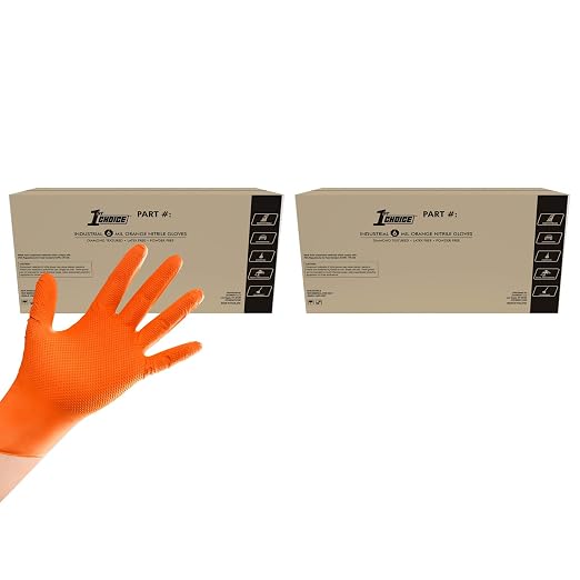 1st Choice Orange 6 mil Nitrile Disposable Gloves Diamond Grip Medium 2000 | Bulk Purchasing Options, Medium Duty Gloves for Mechanics, Business, and Household Tasks, Food Safe and Chemical Resistant