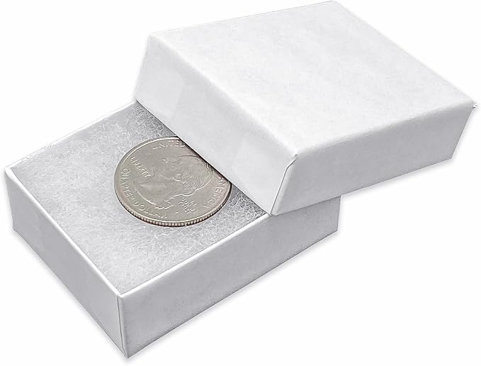 TheDisplayGuys - 25-Pack #10 Cotton Filled Cardboard Paper Jewelry Boxes Gift Case - Matte White (1.9" x 1.3" x 0.7") - for Shipping or Storage