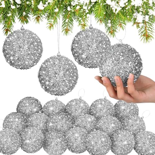 Lyrow 24 Pcs 2.36" Christmas Ball, Silver