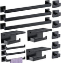 Bathroom Hardware Set 15 Piece Matte Black Bathroom Accessories Set SUS304 Towel Bar Set Includes 3 Towel Bar 24 Inch+3 Towel Holder+3 Toilet Paper Holder+6 Towel Hooks (15, Matte Black)