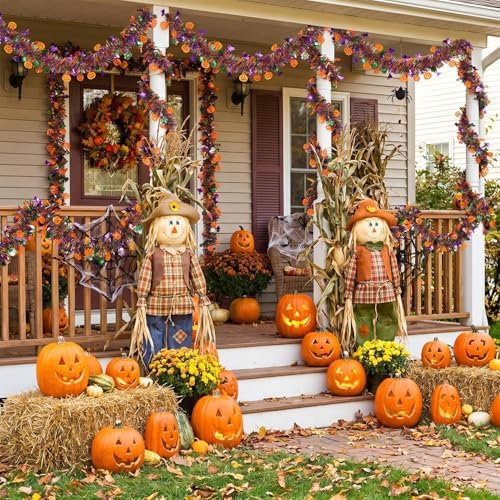 50 Ft Halloween Tinsel Garlands,Funny Pumpkin Bats Spider and Web Shiny Metallic Twist Foil Tinsel Garland Hanging Holiday Decorations for Home Indoor Outdoor Festivities Party Decor
