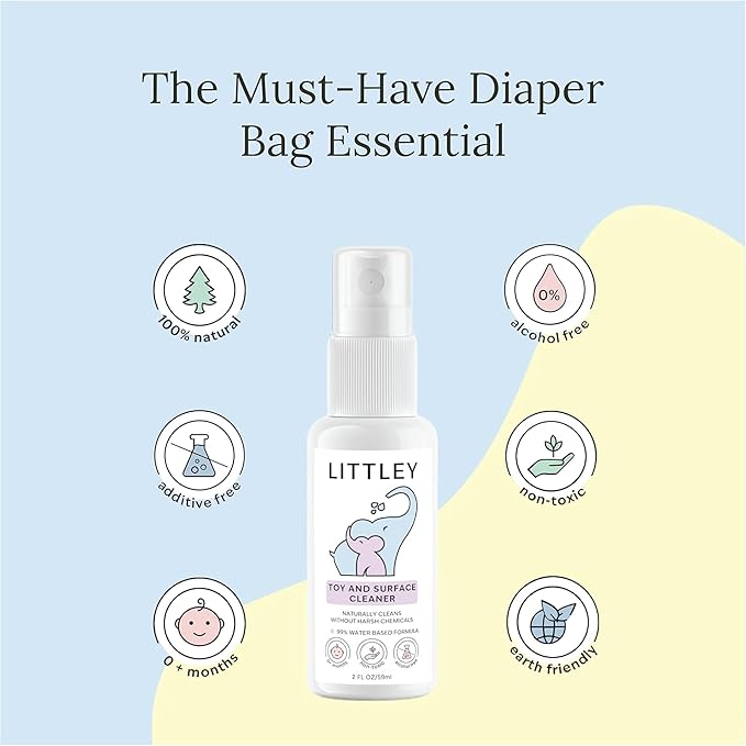Littley Toy & Surface Cleaner | Alcohol-Free HOCl Spray for Baby Toys & High-Touch Surfaces | Fragrance-Free Formula | Gentle Cleaning for Everyday Messes | 2 oz