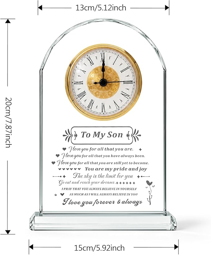 to My Son Gift from Mom or Dad, Birthday Graduation Christmas for Son Adult Present, Laser Engraving Glass Clock Gift (Battery not Included) (Son Gifts)