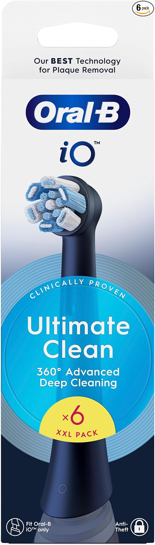Oral-B Lot of 6 Ultimate Clean Replacement Toothbrush Heads, Authentic, Black, Deep Cleaning, Plaque Removal, Round Brush Head for Oral B iO Electric Toothbrushes