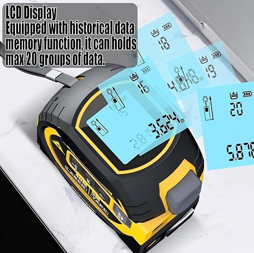 Tape Measure 3-in-1 Laser Digital Measuring Tape Ruler-LCD Backlight 5M/16Ft Tape & Laser 40m/131Ft Rangefinder,Crosshairs Markings,Data Storage,Durable ABS Case/Yellow 1Pack