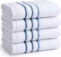 Bath Towels Set for Bathroom – Luxury 6-Piece Cotton Towels, Soft Absorbent & Quick Dry, 600 GSM Bath Towels for Bathroom, Hotel Spa Quality (White/Blue Azure, 4-Hand Towel Set)
