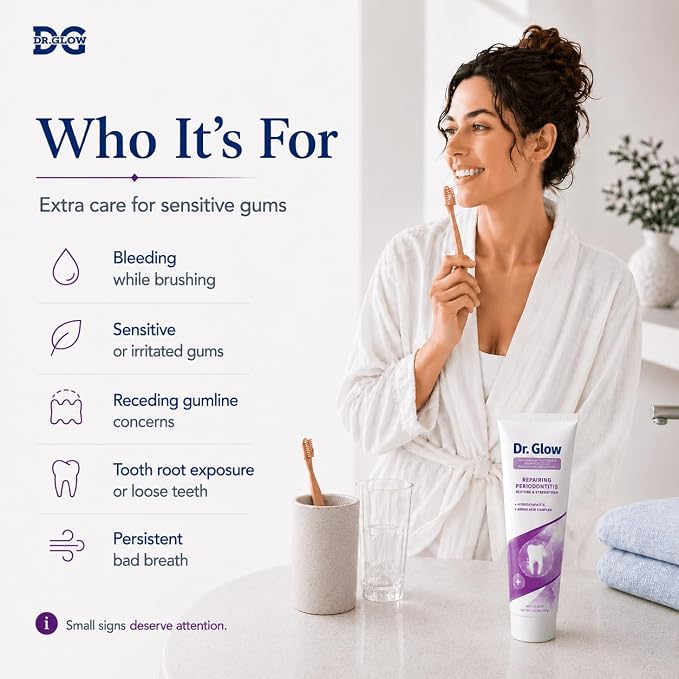 Dr. Glow Toothpaste Gum Repair for Receding Gums, Periodontal Disease, Bad Breath, Gum Regrowth, Loose Tooth Repair - 2 Tubes