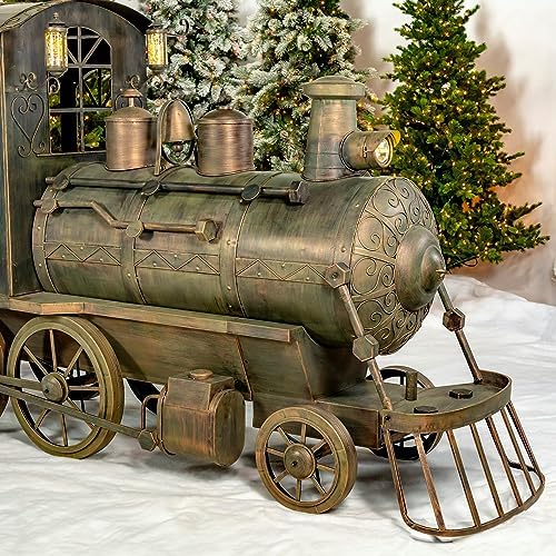 Zaer Ltd. Large Metal Christmas Train Commercial Decoration (12.5 Feet Long - Medium, Copper-Bronze Color)