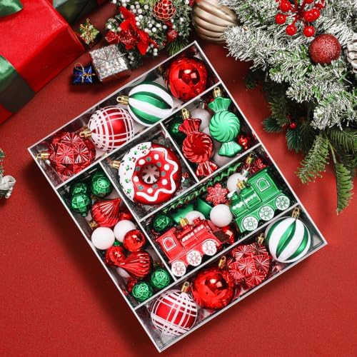 82pcs Christmas Balls Ornaments Set, Shatterproof Plastic Decor