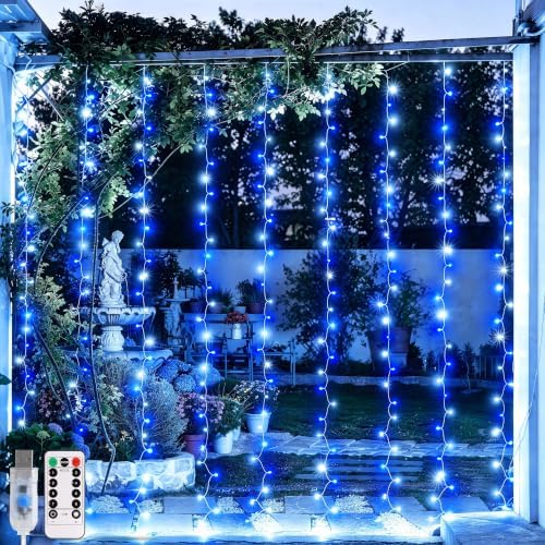 JMEXSUSS 200 LED USB Curtain Lights Blue and White