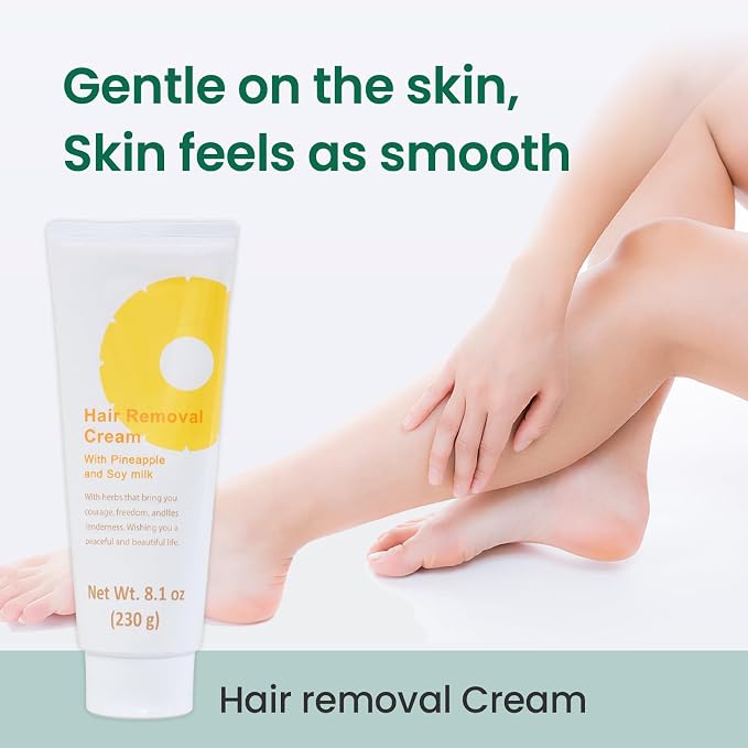 SUZUKI HERB LABORATORY Hair Removal Cream (8.1 OZ / 230g) and Premium Hair Minimizing Lotion (3.52 FL. OZ / 100mL) with Pineapple and Soymilk for Sensitive Skin, Made in Japan