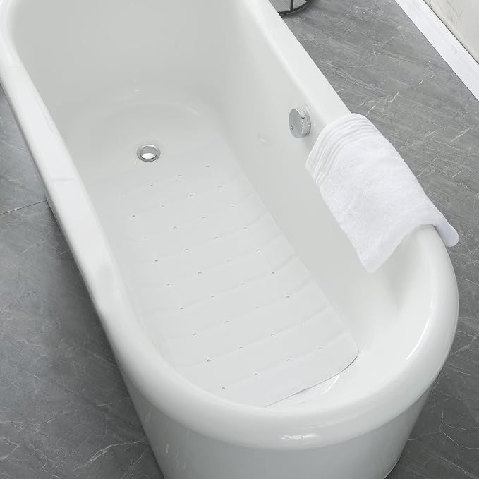 Webos Foldable Silicone Bathtub Mat: Jumbo Size Heavy Duty Safety Bath Mat for Tub Without Suction Cups Non Slip Bath & Shower Mat for Textured, Reglazed, Refinished Tub (White, 35.8 x 17.7)