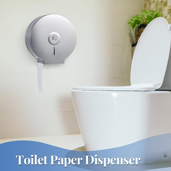Mifoci 4 Pcs Industrial Toilet Paper Holder Commercial Roll Dispenser Wall Mount Stainless Steel Jumbo Tissue Dispenser Fits 9 Roll Toilet Paper for Office Home Public Places (Silver)