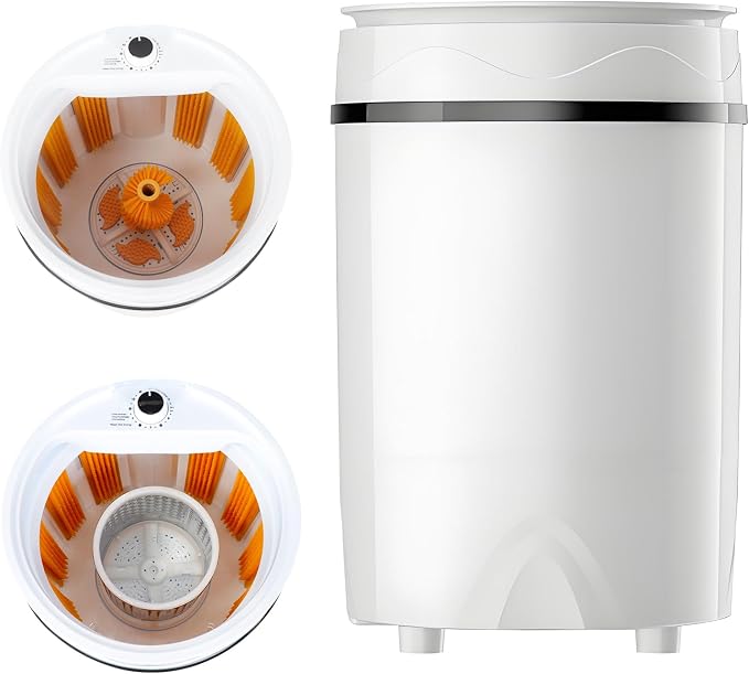 Portable Shoes Washing Machine - Compact 15"×15"×24" Mini Washer with Removable PA Soft Brush for Shoes, 7kg Lightweight with Handle, 3 Functions: Wash Shoes/Clothes and Spin-Dry;Knob Operation