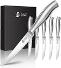 Steak Knives Set of 6, 4.5-Inch Serrated Steak Knives, Dishwasher Safe | Steak Knives High Carbon Stainless Steel, Serrated Knives with Ergonomic Hollow Handles, Silver, for Families & Restaurants