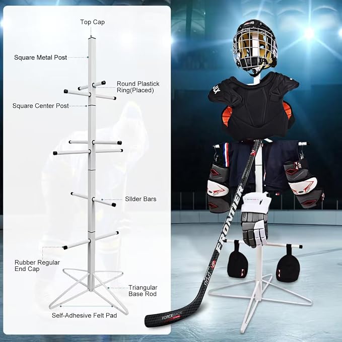 Hockey Gear Drying Rack Metal Hockey Drying Rack for Storing Adult and Child Sports Equipment 4 Additional Hanging Clips