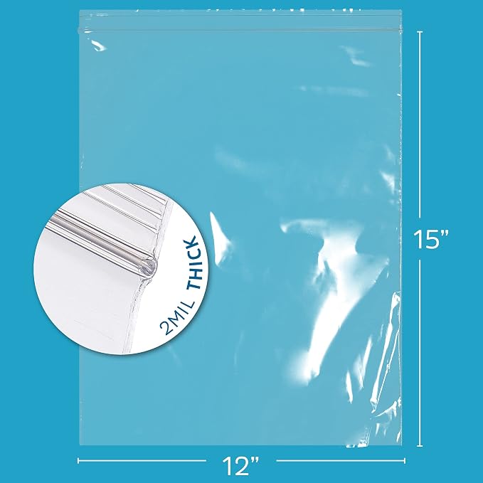 GPI - 12" x 15" Zip Bags, 1000 Count, Clear Plastic Reclosable Zipper Poly Baggies, with Resealable Zip Top Lock. for Freezer, Apparel, Clothing, Food, Home & Office Supplies.