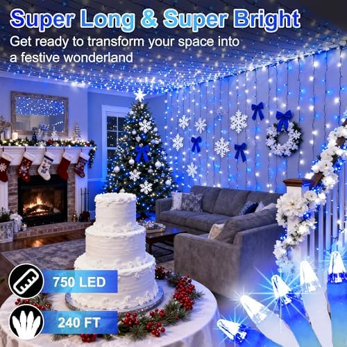 750 LED 240FT Christmas String Lights Outdoor, 12 Pro Modes, Timer, Memory