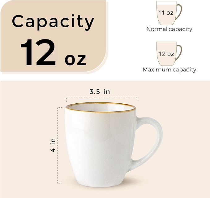 GBhome Ceramic Coffee Mugs Set of 4, 12oz Stoneware Coffee Mugs Set For Dad Mom Women MEN, Light Weight Ceramic Coffee Cups for Latte/Tea/Beer/Hot Cocoa, Dishwasher & Microwave Safe