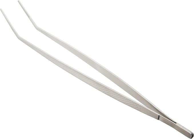 Mercer Culinary 18-8 Stainless Steel Precision Plus Chef Plating Tong, Curved Tip, 11-3/4 Inch