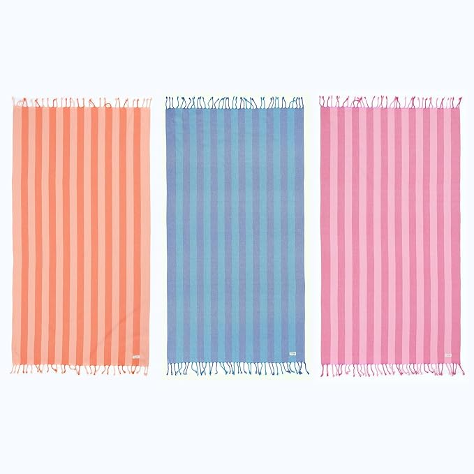 LANE LINEN 3 Pack Turkish Beach Towels, Oversized, 39"x71" - Vivid Rush | Classic Cabana Stripe - Great For Pool, Swim & Travel - Machine Washable, Tumble Dry Low - Fast-Drying Travel Companion