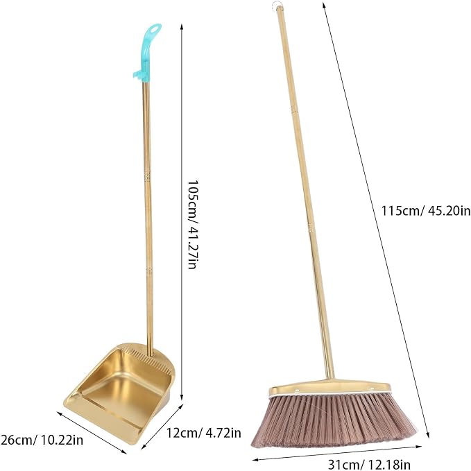 OUNONA 1set Heavy Duty Upright Broom and Dustpan Set with Long Handle and Stainless Steel Construction Includes Built Comb Teeth for Easy Cleaning in Home Office