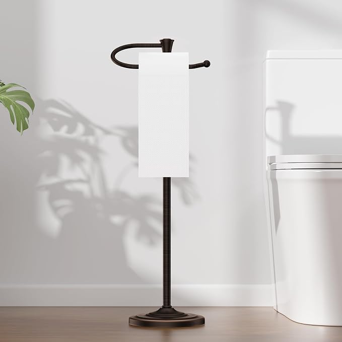 Toilet Paper Holder Free Standing, 25” H Stainless Steel Oil Rubbed Bronze Toilet Paper Stand, Weighted Base Floor Tissue Roll Holder for Bathroom,Toilet Roll Stand