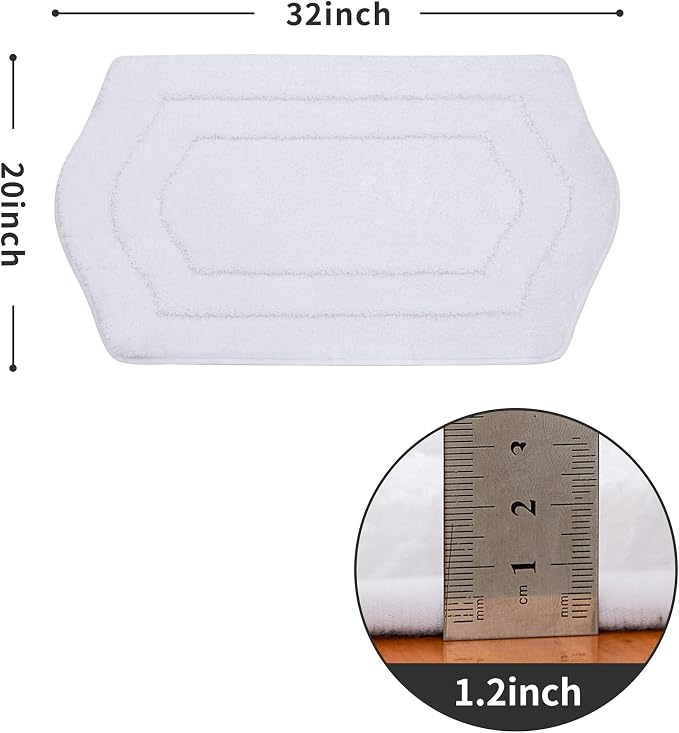 COSY HOMEER Extra Thick Bath Linen Sets Rugs for Bathroom - Anti-Slip Bath Mats Soft Plush 100% Strong Polyester Living Room Bedroom Water Absorbent(White,20x32 - Inches)