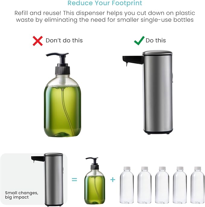 Home Zone Living Foaming Hand Soap Dispenser with Automatic Sensor | Stainless Steel Cover, Adjustable Output and Refillable Pump for Kitchen and Bathroom Sinks