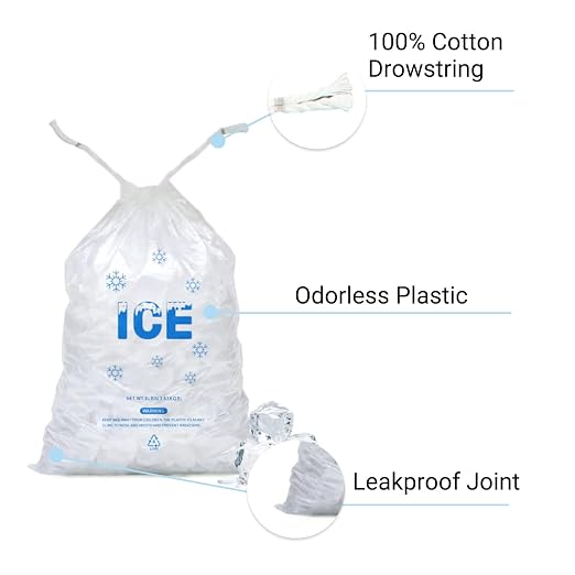 100 PACK 8 lb. Plastic Ice Bags with Cotton Draw String 11 x 19 Inch Heavy-Duty Plastic Ice Storage Bags with Draw String (2mil Thickness) | Heavy-Duty Plastic Ice Storage Bags with Draw String (2mil Thickness)