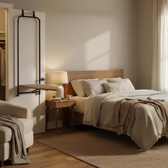 Household Essentials Over‑The‑Door Steel Top Ironing Board with Scorch‑Resistant Cotton Cover, Bronze Color