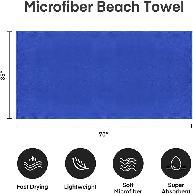 JML Microfiber Bath Sheet Towels, 2 Pack, 35" x 70", Dark Blue | Extra Large, Hanging Loop, Soft, Super Absorbent, Fast Drying for Shower Sauna Yoga Salon Hotel