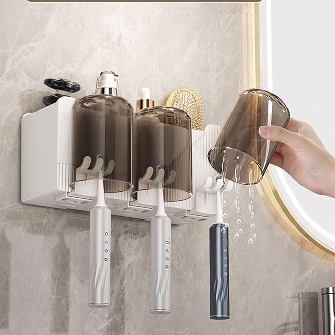 Toothbrush Rack Bathroom Wall-Mounted Toothbrush Holder Multifunctional Toothbrush Holder Black Toothbrush Storage Box Without Punching Bathroom Toothbrush Holder(S22.5cm)